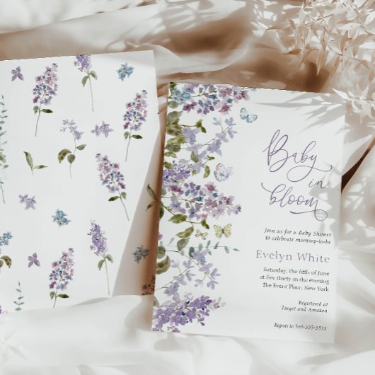 Paarse Baby op uitnodiging van het Baby shower Blo