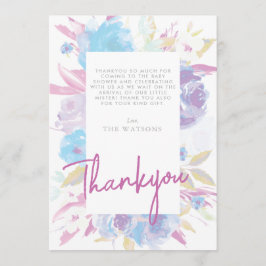 Paarse Baby shower Bloemen Waterverf Bedankkaart