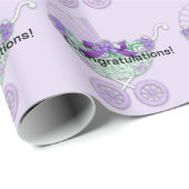 Paarse Baby Shower Cadeaupapier (Rol Hoek)