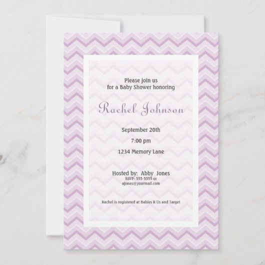Paarse Baby shower Chevron Kaart (Voorkant)