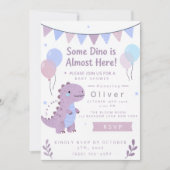 Paarse baby shower Dino uitnodiging (Voorkant)