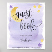 Paarse baby shower gastboekposter 'Over de maan' Poster (Voorkant)