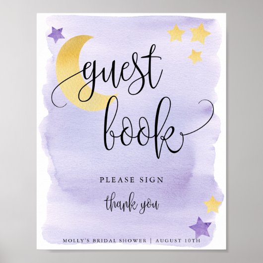 Paarse baby shower gastboekposter 'Over de maan' Poster (Voorkant)