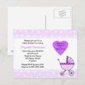 Paarse Baby shower Invitation Carriage Briefkaart (Voorkant / Achterkant)