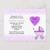 Paarse Baby shower Invitation Carriage Briefkaart (Voorkant)
