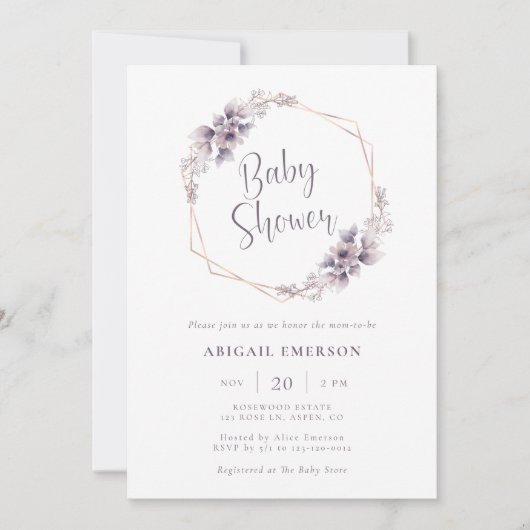 Paarse Baby Shower Kaart (Voorkant)