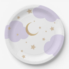 Paarse baby shower Over de Maan Papieren Bordje