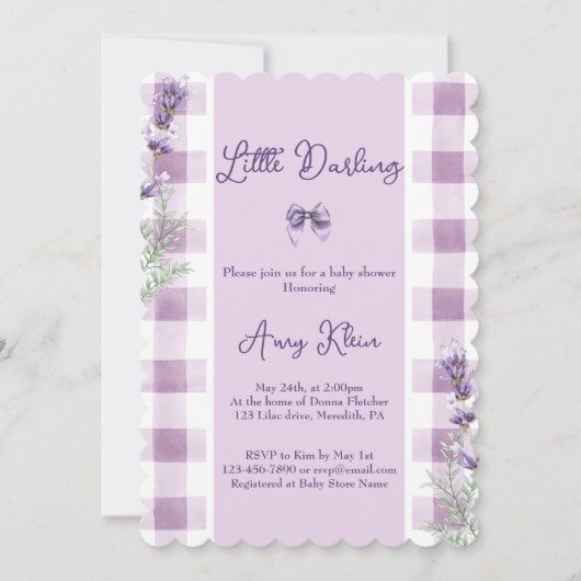 Paarse baby shower uitnodiging  (Voorkant)