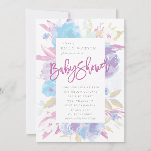 Paarse Baby shower Uitnodiging Florenz Waterverf (Voorkant)