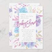 Paarse Baby shower Uitnodiging Florenz Waterverf (Voorkant / Achterkant)