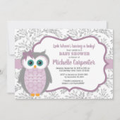 paarse baby shower-uitnodiging kaart (Voorkant)