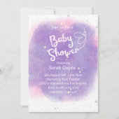 Paarse baby shower uitnodiging met vlinder (Voorkant)