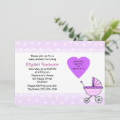 Paarse Baby shower Uitnodiging tot vervoer (Staand voorkant)