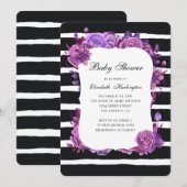 Paarse baby shower uitnodiging. Zwart-Wit Kaart (Voorkant / Achterkant)