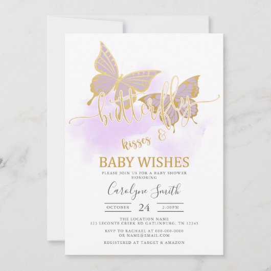 Paarse Baby shower van Butterfly Kaart (Voorkant)