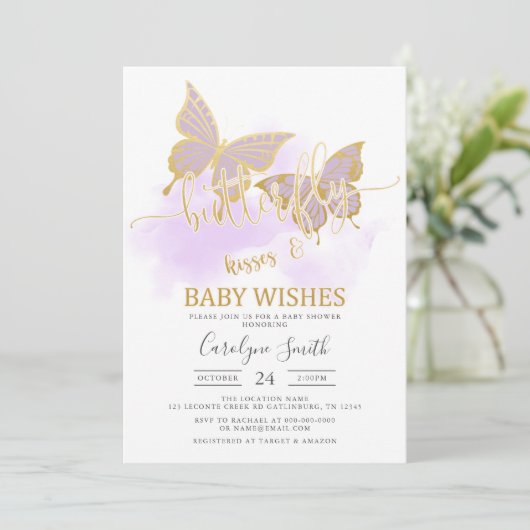 Paarse Baby shower van Butterfly Kaart (Staand voorkant)