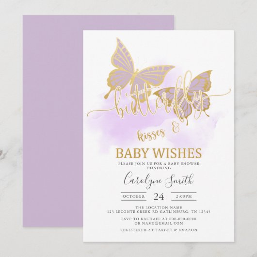 Paarse Baby shower van Butterfly Kaart (Voorkant / Achterkant)