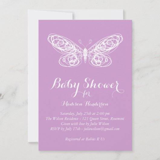 Paarse Baby shower van Butterfly Kaart (Voorkant)