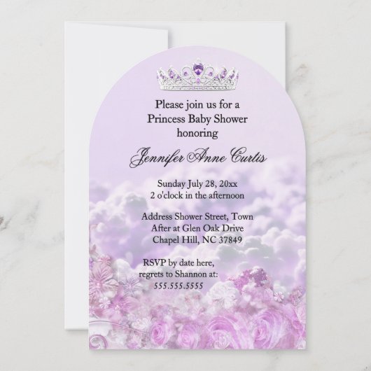 Paarse Baby shower van de prinses Kaart (Achterkant)