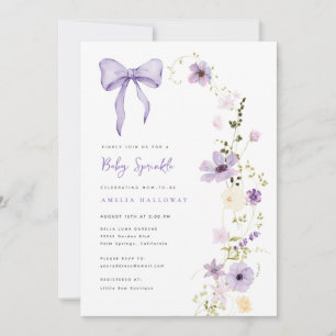 Paarse Baby Sprinkle Wildflower Party Uitnodiging