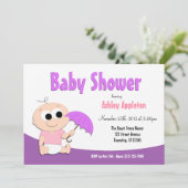 Paarse Baby-umbrella - Shower-uitnodigingen Kaart (Staand voorkant)