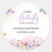 Paarse Baby vlinder Baby shower Ronde Sticker (Voorkant)