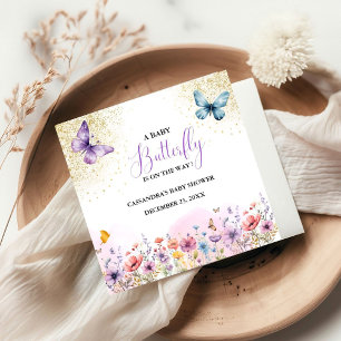 Paarse Baby vlinder Baby shower Servet