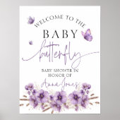 Paarse baby vlinder baby shower Welkomstbord Poster (Voorkant)