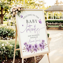 Paarse baby vlinder baby shower Welkomstbord Poster