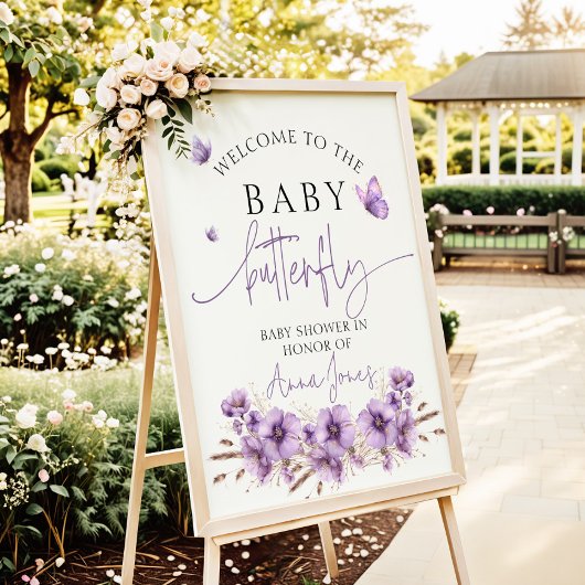 Paarse baby vlinder baby shower Welkomstbord Poster