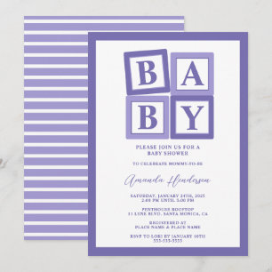 Paarse Babyblokken Meisje Baby Shower Uitnodiging