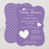 Paarse babydoucheuitnodigingen met schattig hart kaart (Voorkant / Achterkant)