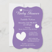 Paarse babydoucheuitnodigingen met schattig hart kaart (Voorkant)