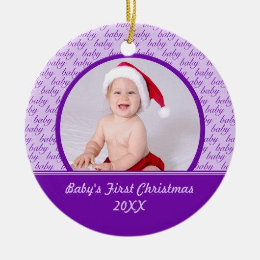 Paarse baby's eerste kerstfoto keramisch ornament (Voorkant)