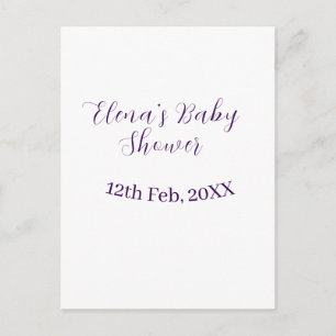 Paarse babyshower naam datum stijlvol elegant eenv briefkaart