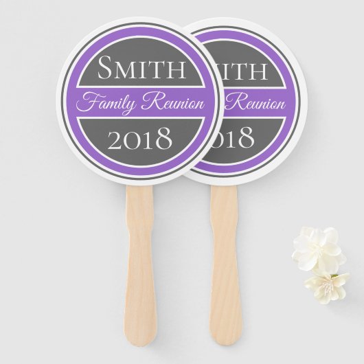 Paarse badge familie reünie handwaaier (Voorkant en achterkant)