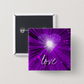 Paarse badge 'love'-knop vierkante button 5,1 cm (Voorkant /achterkant)