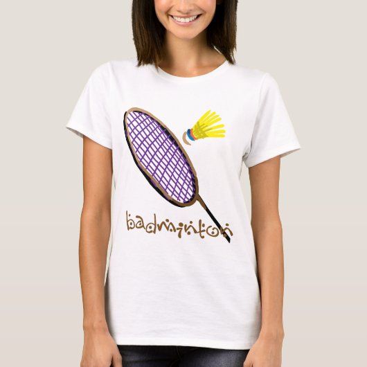 Paarse badminton racket t-shirt (Voorkant)