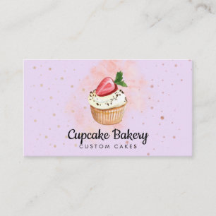 Paarse bakker pastry waterverf aardbeien cupcake visitekaartje