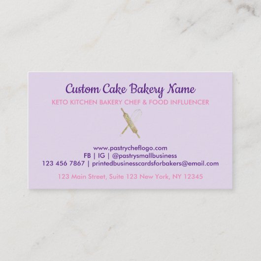 Paarse bakkerij Chef Woman Vegetarian Cooker Visitekaartje (Achterkant)