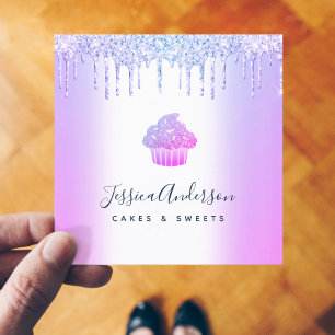 Paarse Bakkerij Cupcake Pastry Chef Glitter Drips Vierkante Visitekaartje