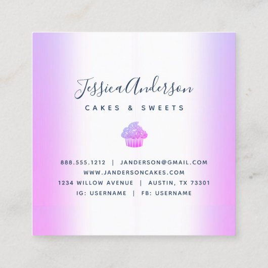 Paarse Bakkerij Cupcake Pastry Chef Glitter Drips Vierkante Visitekaartje (Achterkant)