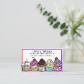 Paarse bakkerij | Cute Whimsical Cupcakes Visitekaartje (Staand voorkant)