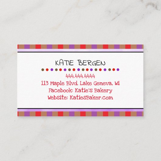 Paarse bakkerij | Cute Whimsical Cupcakes Visitekaartje (Achterkant)