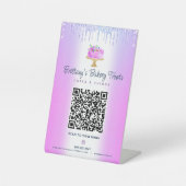 Paarse Bakkerij QR Code Scan Menu Cake Glitter Dri Reclamebord Met Voetstuk (Voorkant)
