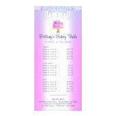 Paarse bakkerijcake glitter druppels gebak chef-ko reclamekaart (Voorkant)