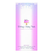 Paarse bakkerijcake glitter druppels gebak chef-ko reclamekaart (Achterkant)