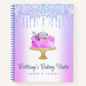 Paarse bakkerijcake glitter druppels gebak dessert notitieboek (Voorkant)