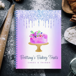 Paarse bakkerijcake glitter druppels gebak dessert notitieboek