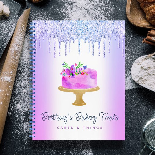 Paarse bakkerijcake glitter druppels gebak dessert notitieboek